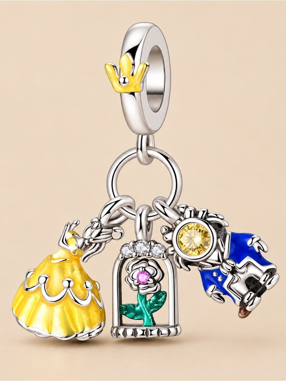 Yellow & Blue Enamel Princess Charm Dangle for Women